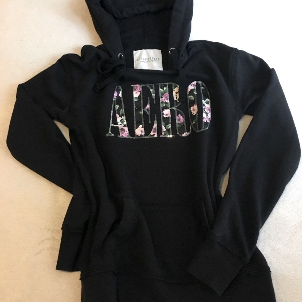 Aeropostale Black Hoodie with front pocket XS/TP - Picture 5 of 8